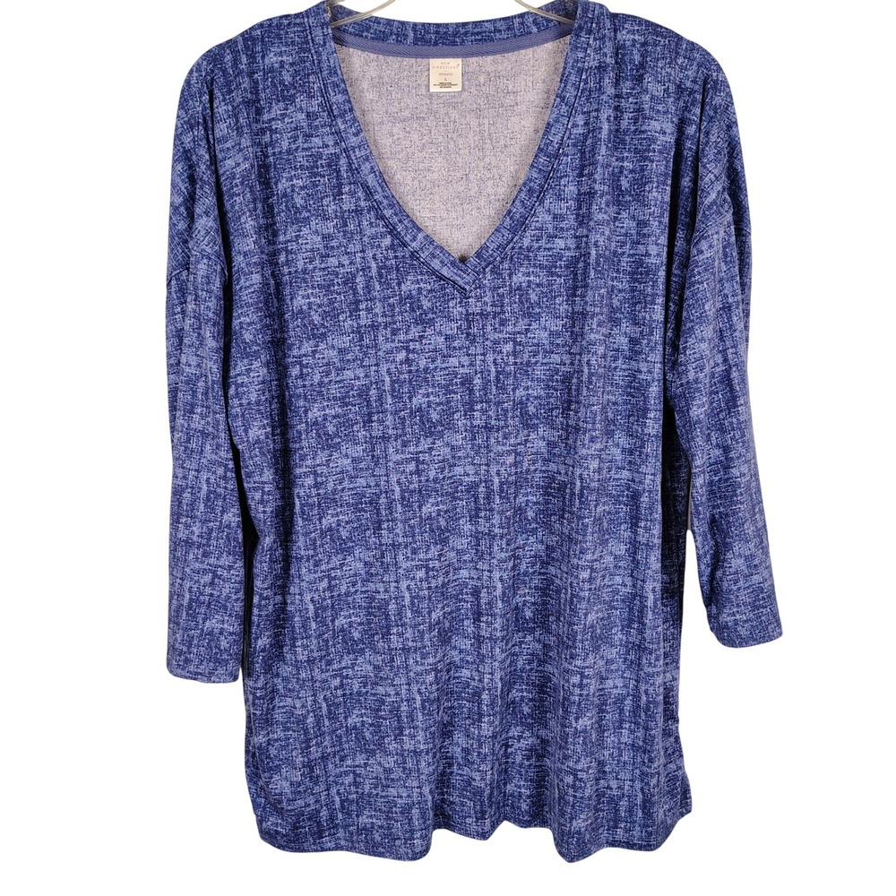 NWT Womens L New Directions Intimates Top Blue Gray Crosshatch Loungecore